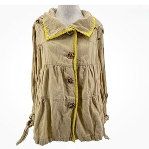 Anthropologie HEI HEI Women's Tan Lemon Lined Crinkle Button Up Utility Jacket